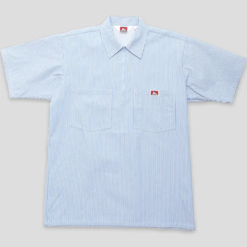 Ben Davis Striped 1/2 Zip Short-Sleeve Shirt - Blue