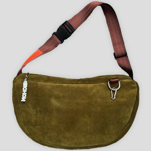 Bichon Pockets Everyday Suede Crossbody Slouch Bag - Olive