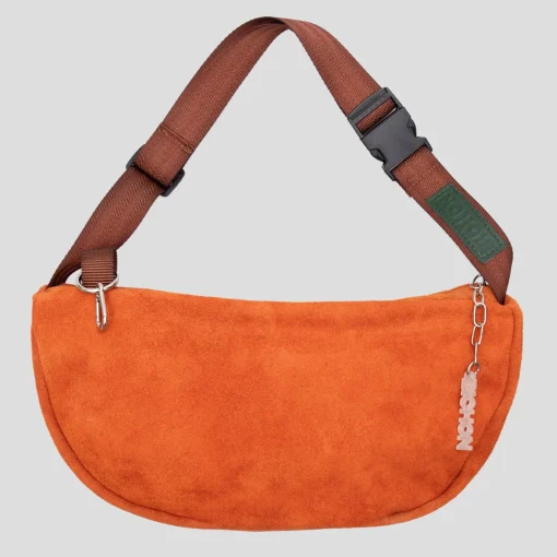 Bichon Pockets Everyday Suede Crossbody Slouch Bag - Burnt OJ