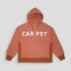 Carpet Company Rhinestone Double Zip Hoodie - Dusty Brown