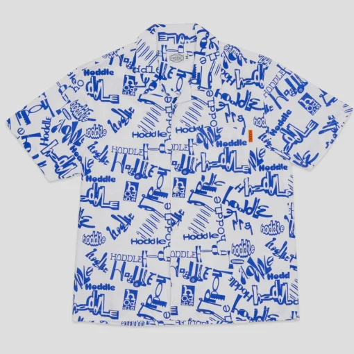 HODDLE "SCATTERED LOGO" CAMP SHIRT WHITE/BLUE