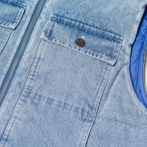 Hoddle Zip Up Carpenter Vest - Blue Denim Wash
