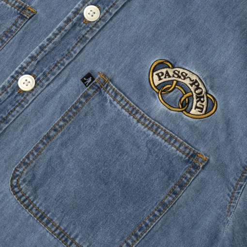 PASS~PORT "COMMUNAL RINGS" DENIM S/S SHIRT WASHED LIGHT DENIM