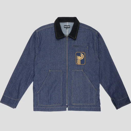 Pass~Port Long Con Striped Denim Packers Jacket - Dark Indigo