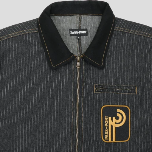 Pass~Port Long Con Striped Denim Packers Jacket - Black