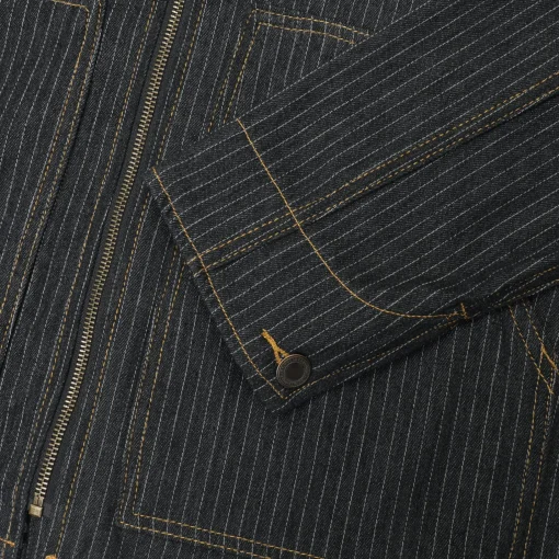 Pass~Port Long Con Striped Denim Packers Jacket - Black