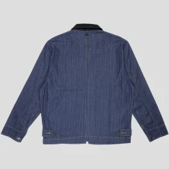 Pass~Port Long Con Striped Denim Packers Jacket - Dark Indigo