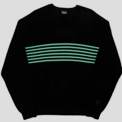 Pass~Port Organic Cotton Stripe Knit Sweater - Black / Green