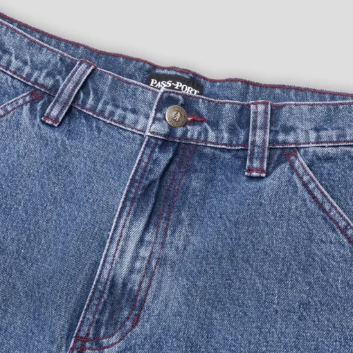 Pass~Port Workers Club Denim Jean - Washed Dark Indigo / Maroon Stitch